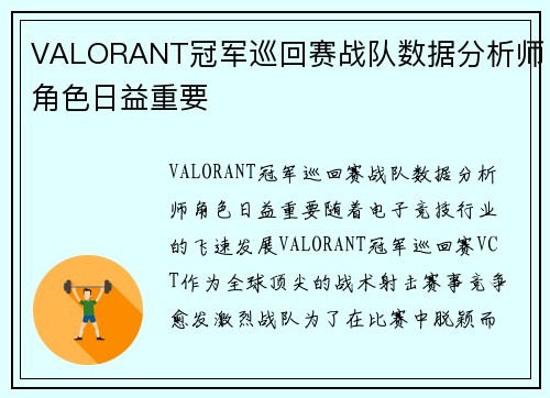 VALORANT冠军巡回赛战队数据分析师角色日益重要