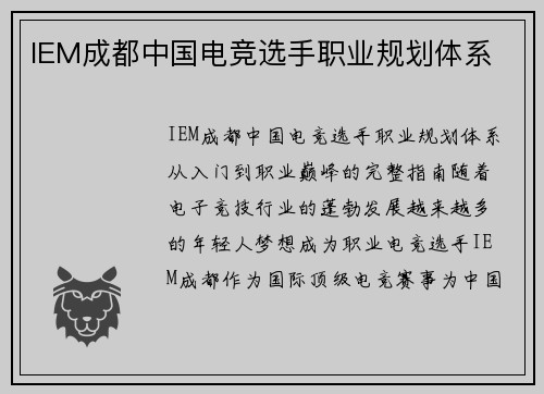 IEM成都中国电竞选手职业规划体系
