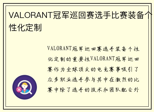 VALORANT冠军巡回赛选手比赛装备个性化定制