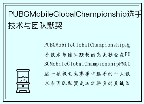 PUBGMobileGlobalChampionship选手技术与团队默契